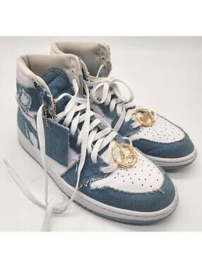 Air Jordan 1 Retro High OG Denim Women’s 10 Blue White Gold Charms